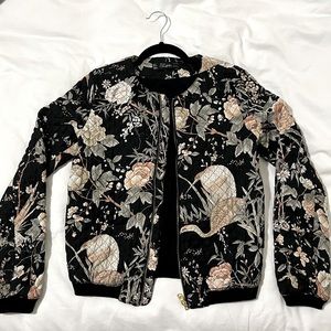 Zara Trafaluc Floral Kimono Quilted Bomber Jacket